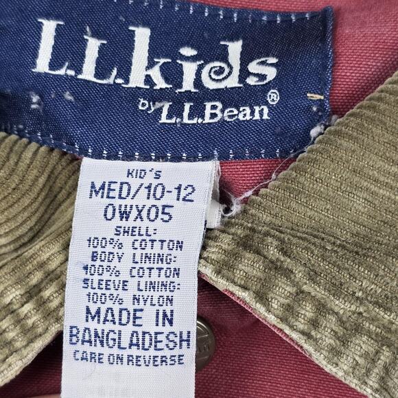 VTG L.L.Bean L.L.kids Jacket Youth Medium 10-12 Red Corduroy Collar Chore Coat - Picture 2 of 11